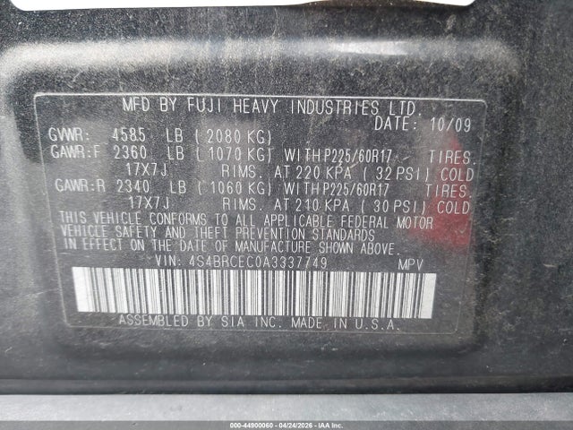 Aukcja sprzedaży 2010 Subaru Outback 2.5i Premium, vin: 4S4BRCEC0A3337749, numer aukcji: 44900060