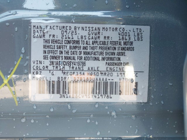 Aukcja sprzedaży 2025 Nissan Sentra Sv, vin: 3N1AB8CV9SY419786, numer aukcji: 44900107