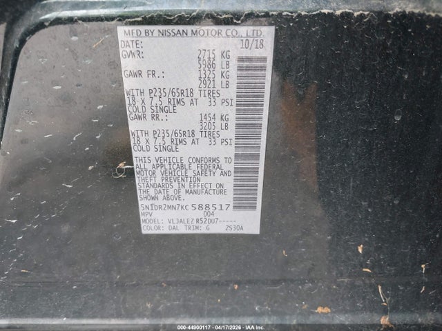 2019 NISSAN PATHFINDER 5N1DR2MN7KC588517 Photo 8