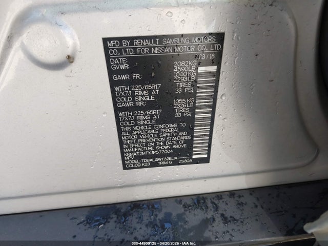 44900125 :رقم المزاد ، KNMAT2MTXJP572004 vin ، 2018 Nissan Rogue Sv مزاد بيع
