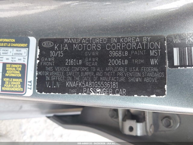 KNAFK5A81G5536181 KIA FORTE LX