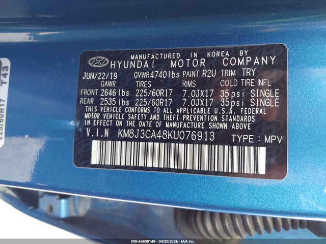 Продаж на аукціоні авто 2019 Hyundai Tucson Value, vin: KM8J3CA48KU076913, номер лоту: 44900148