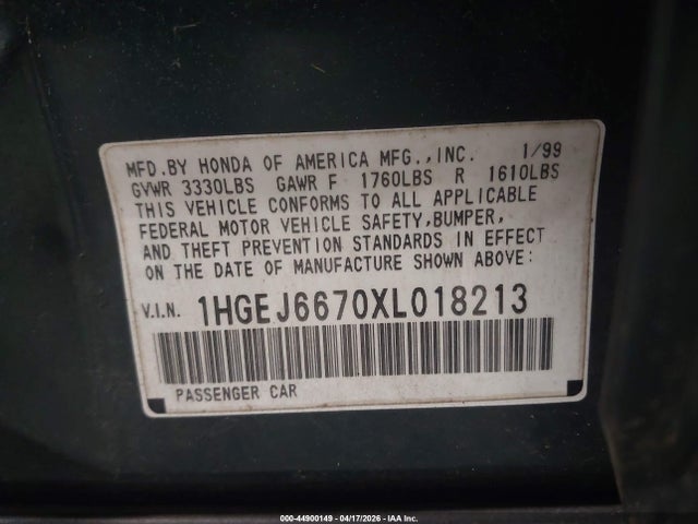 1999 HONDA CIVIC 1HGEJ6670XL018213 Photo 8