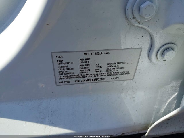 44900150 :رقم المزاد ، 7SAYGDEE4NF321061 vin ، 2022 Tesla Model Y Long Range Dual Motor All-wheel Drive مزاد بيع
