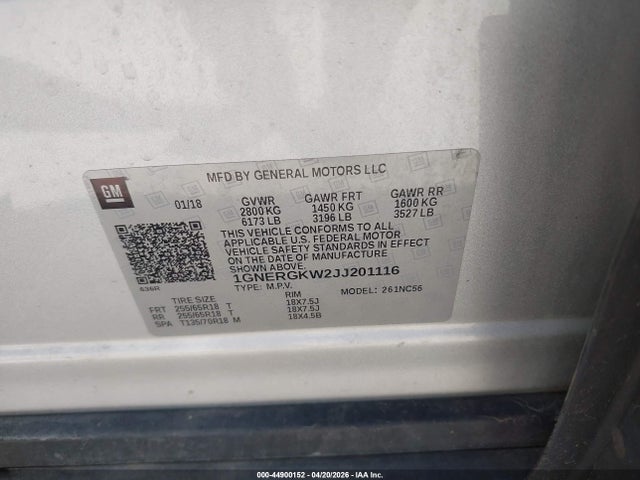 1GNERGKW2JJ201116 Chevrolet Traverse 1lt
