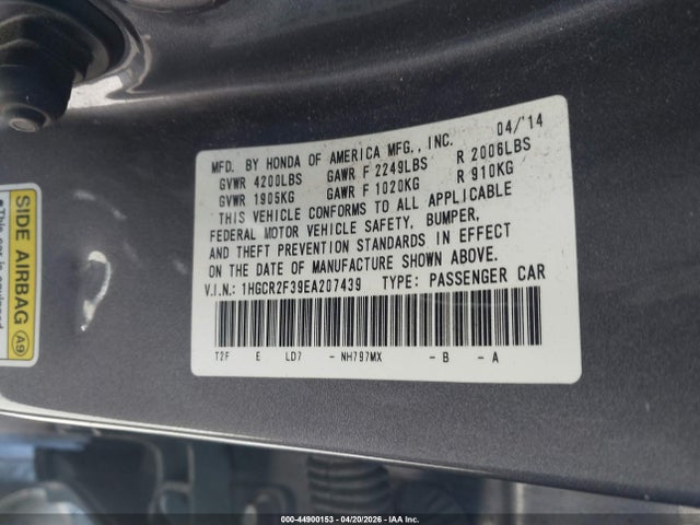 Honda ACCORD LX 2014 1HGCR2F39EA207439 Image 9