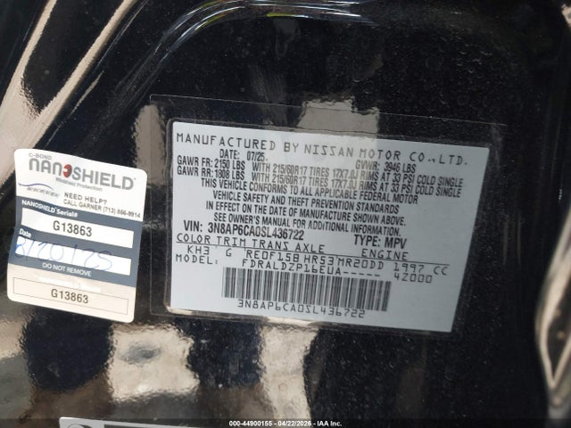 Aukcja sprzedaży 2025 Nissan Kicks Sv Fwd, vin: 3N8AP6CA0SL436722, numer aukcji: 44900155