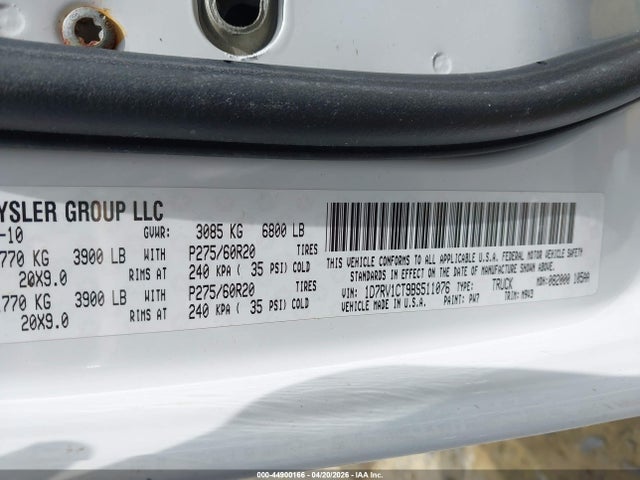 Продаж на аукціоні авто 2011 Ram Ram 1500 Slt, vin: 1D7RV1CT9BS511076, номер лоту: 44900166