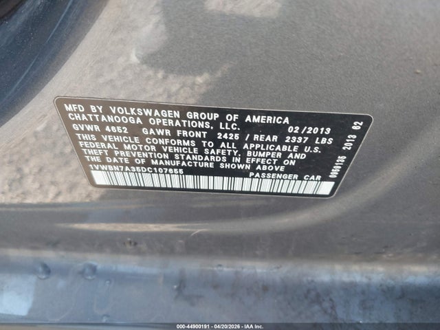 Продаж на аукціоні авто 2013 Volkswagen Passat 2.0l Tdi Se, vin: 1VWBN7A35DC107655, номер лоту: 44900191