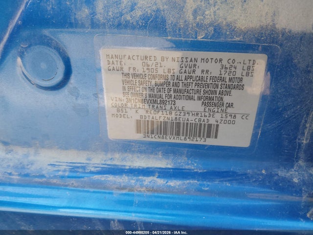 2021 Nissan Versa Sv Xtronic Cvt მანქანა იყიდება აუქციონზე, vin: 3N1CN8EVXML892173, აუქციონის ნომერი: 44900205
