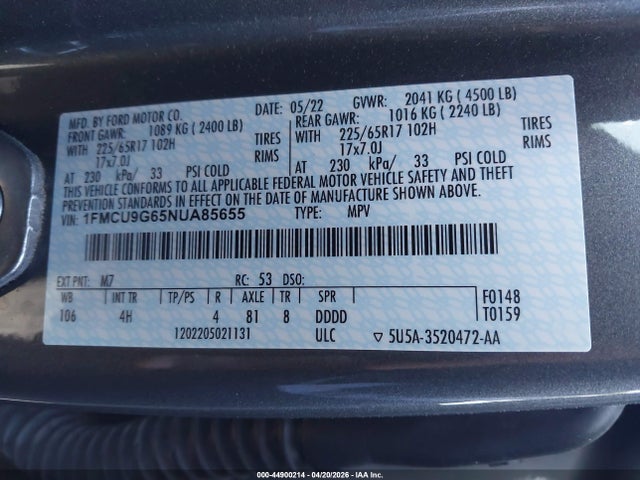 Ford ESCAPE SE 2022 1FMCU9G65NUA85655 Image 9