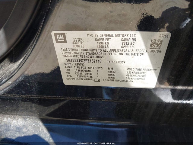 Aukcja sprzedaży 2015 Gmc Sierra 2500hd Slt, vin: 1GT22ZEG2FZ137118, numer aukcji: 44900235