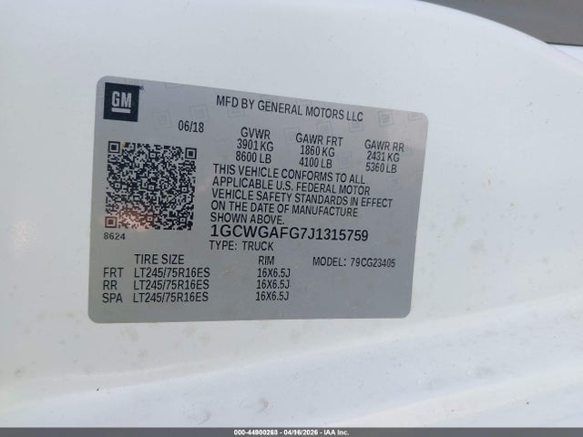 1GCWGAFG7J1315759 Chevrolet Express 2500 Work Van