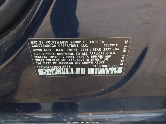 Продаж на аукціоні авто 2013 Volkswagen Passat 2.0l Tdi Se, vin: 1VWBN7A36DC019441, номер лоту: 44900277