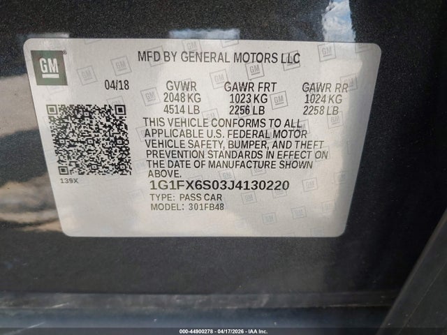 1G1FX6S03J4130220 Chevrolet Bolt Ev Premier