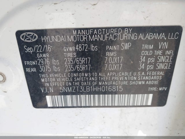 Aukcja sprzedaży 2017 Hyundai Santa Fe Sport 2.4l, vin: 5NMZT3LB1HH016815, numer aukcji: 44900304