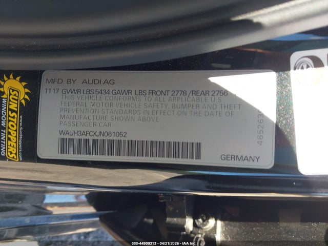 Aukcja sprzedaży 2018 Audi A6 3.0t Premium, vin: WAUH3AFCXJN061052, numer aukcji: 44900313