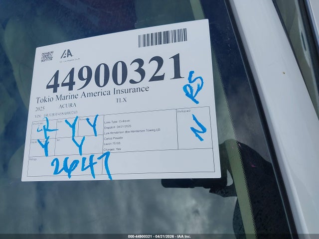 Aukcja sprzedaży 2025 Acura Tlx Technology Package, vin: 19UUB5F45SA001243, numer aukcji: 44900321