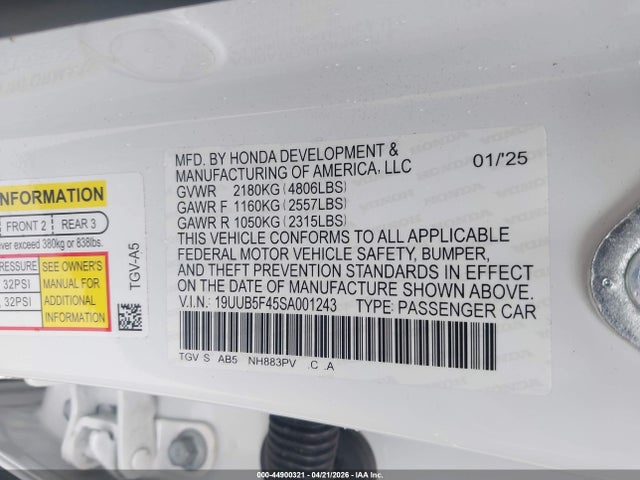 Aukcja sprzedaży 2025 Acura Tlx Technology Package, vin: 19UUB5F45SA001243, numer aukcji: 44900321