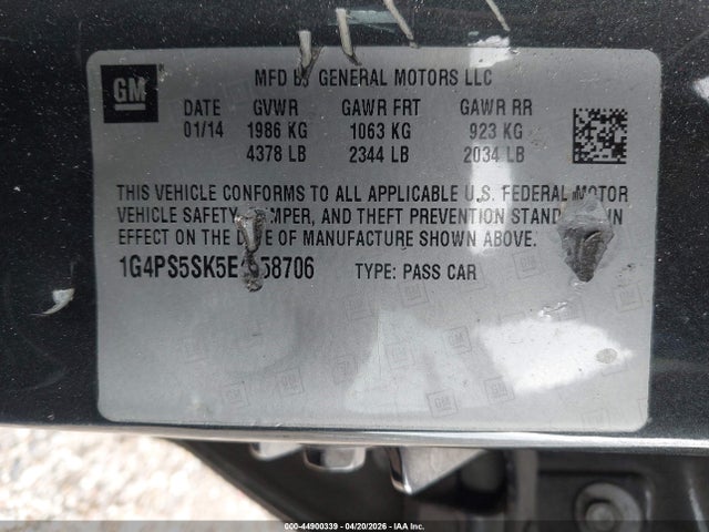 Auction sale of the 2014 Buick Verano Leather Group, vin: 1G4PS5SK5E4158706, lot number: 44900339