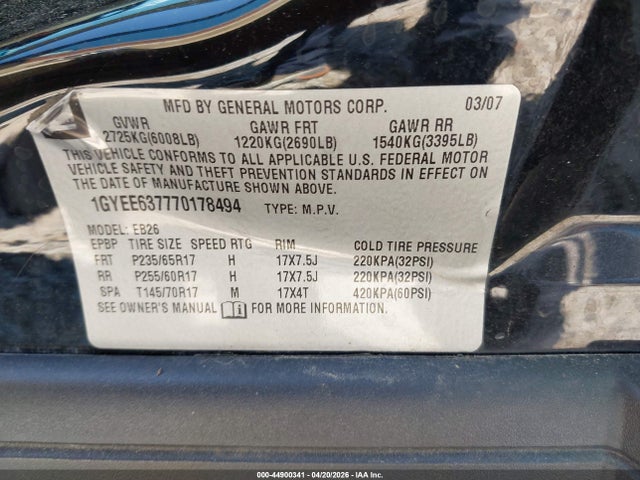 44900341 :رقم المزاد ، 1GYEE637770178494 vin ، 2007 Cadillac Srx V6 مزاد بيع