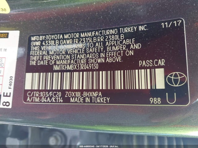2018 Toyota C-hr Xle მანქანა იყიდება აუქციონზე, vin: NMTKHMBX3JR049130, აუქციონის ნომერი: 44900345