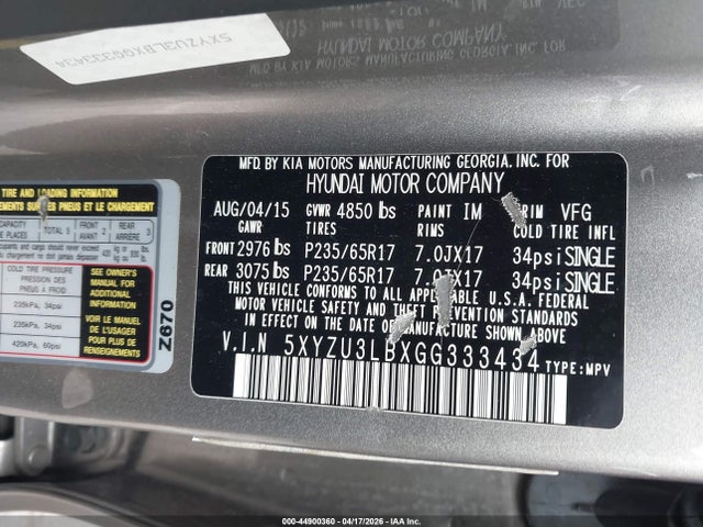 5XYZU3LBXGG333434 Hyundai Santa Fe Sport 2.4l