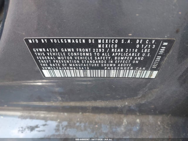 44900367 :رقم المزاد ، 3VWLL7AJ9DM419419 vin ، 2013 Volkswagen Jetta 2.0l Tdi مزاد بيع