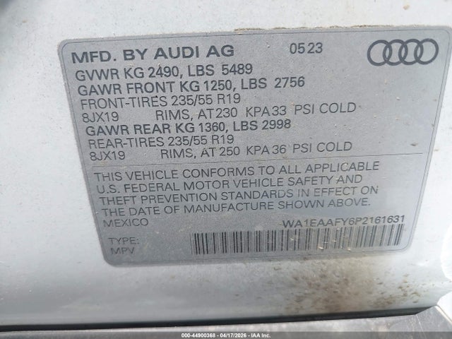 Продаж на аукціоні авто 2023 Audi Q5 Premium Plus 45 Tfsi S Line Quattro, vin: WA1EAAFY6P2161631, номер лоту: 44900368