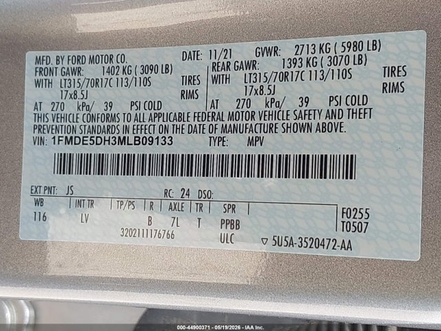 2021 Ford Bronco მანქანა იყიდება აუქციონზე, vin: 1FMDE5DH3MLB09133, აუქციონის ნომერი: 44900371