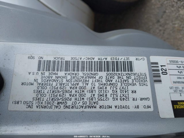 2007 Toyota Tacoma Prerunner V6 მანქანა იყიდება აუქციონზე, vin: 5TETU62NX7Z432005, აუქციონის ნომერი: 44900373