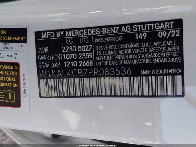 Aukcja sprzedaży 2023 Mercedes-benz C 300 Sedan, vin: W1KAF4GB7PR083536, numer aukcji: 44900391