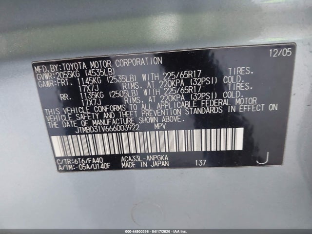 2006 TOYOTA RAV4 JTMBD31V666003922 Photo 8