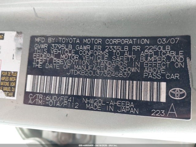 Aukcja sprzedaży 2007 Toyota Prius, vin: JTDKB20U373245837, numer aukcji: 44900400
