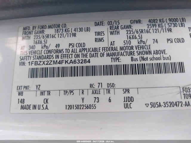 1FBZX2ZM4FKA63284 Ford Transit-350 Xlt