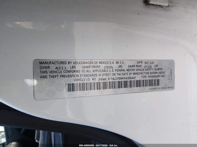 Продаж на аукціоні авто 2011 Volkswagen Jetta 2.5l Sel, vin: 3VWLX7AJ7BM303542, номер лоту: 44900490