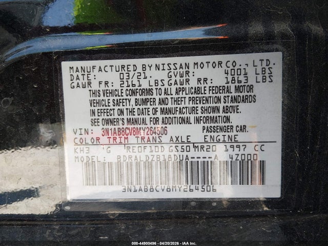 3N1AB8CV8MY264506 Nissan Sentra Sv Xtronic Cvt