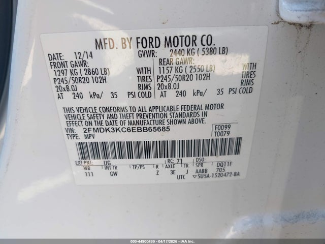 Ford Edge Limited 2014 2FMDK3KC6EBB65685 Image 9