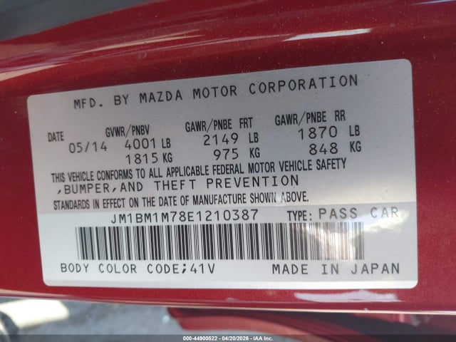 JM1BM1M78E1210387 Mazda Mazda3 I Grand Touring