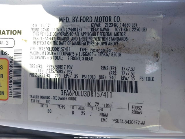 44900548 :رقم المزاد ، 3FA6P0LU3DR157411 vin ، 2013 Ford Fusion Hybrid Se مزاد بيع