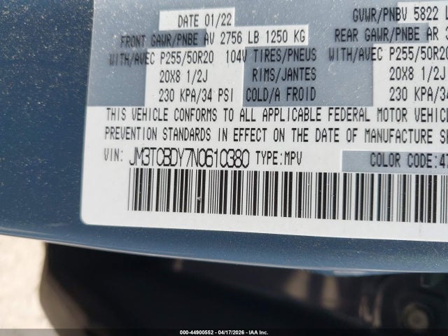 Продажа на аукционе авто 2022 Mazda Cx-9 Carbon Edition, vin: JM3TCBDY7N0610380, номер лота: 44900552