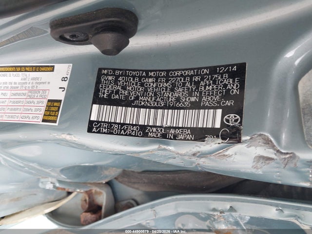 44900579 :رقم المزاد ، JTDKN3DU3F1916635 vin ، 2015 Toyota Prius Three مزاد بيع
