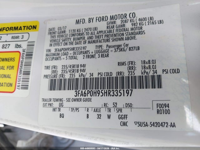 2017 FORD FUSION 3FA6P0H95HR335197 Photo 8