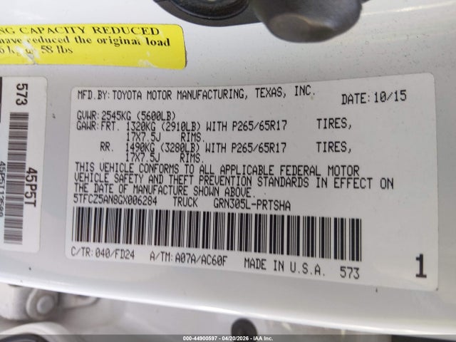 Продаж на аукціоні авто 2016 Toyota Tacoma Trd Sport, vin: 5TFCZ5AN8GX006284, номер лоту: 44900597