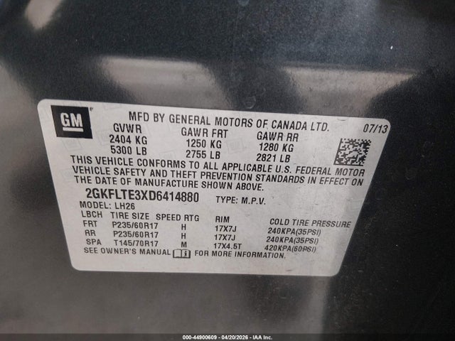 Продажа на аукционе авто 2013 Gmc Terrain Sle-2, vin: 2GKFLTE3XD6414880, номер лота: 44900609