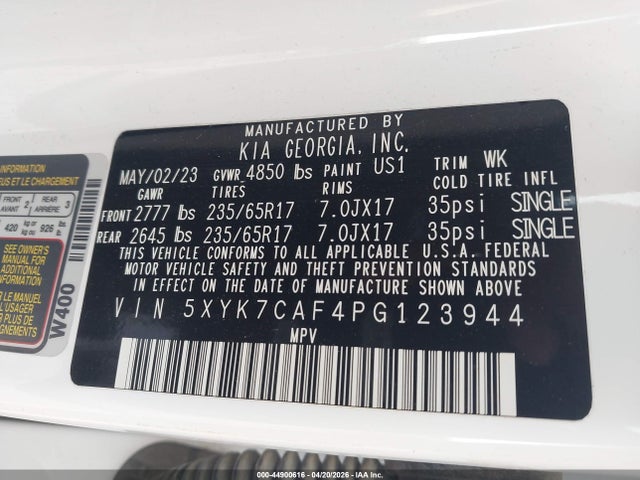 Aukcja sprzedaży 2023 Kia Sportage X-pro, vin: 5XYK7CAF4PG123944, numer aukcji: 44900616