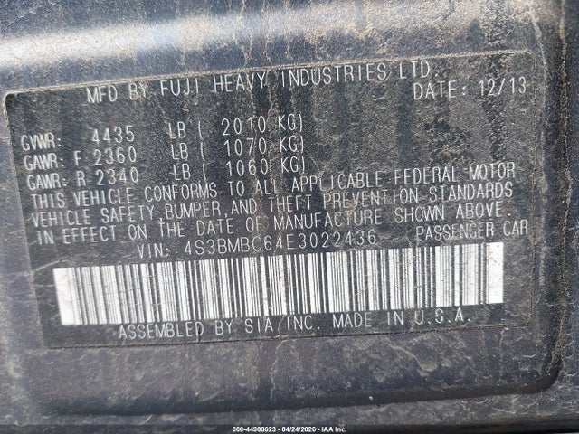 Aukcja sprzedaży 2014 Subaru Legacy 2.5i Premium, vin: 4S3BMBC64E3022436, numer aukcji: 44900623
