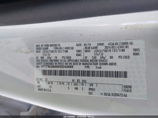 Ford F-250 Xl 2019 1FT7W2B68KEE92695 Image 9