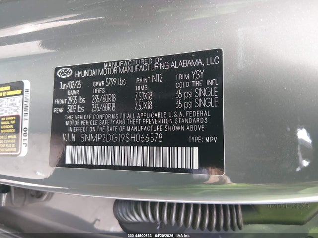 44900633 :رقم المزاد ، 5NMP2DG19SH066578 vin ، 2025 Hyundai Santa Fe Hybrid Sel مزاد بيع