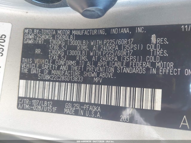 2008 TOYOTA SIENNA 5TDBK22C28S013833 Photo 8